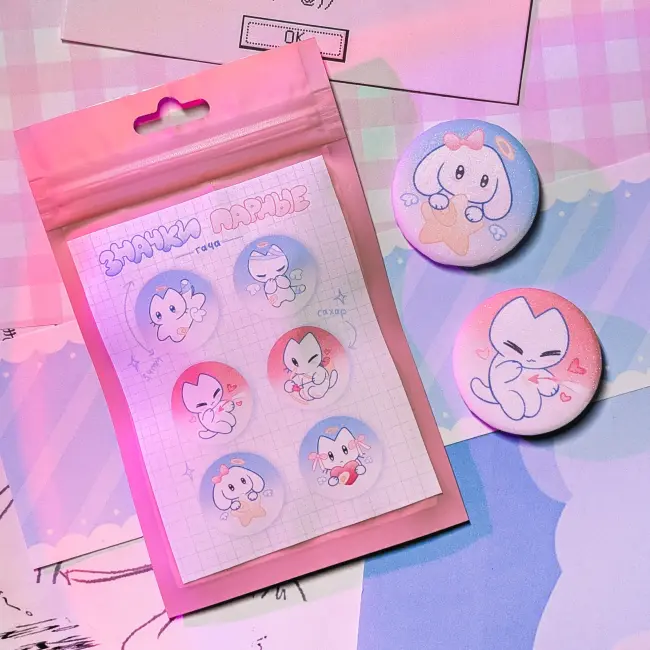 Гача парные значки с котиками голо